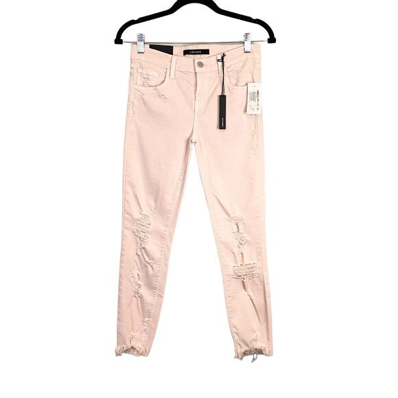 J Brand Jeans Womens 24 Cream Mid Rise Crop Capri Skinny Distressed Raw Hem NWT